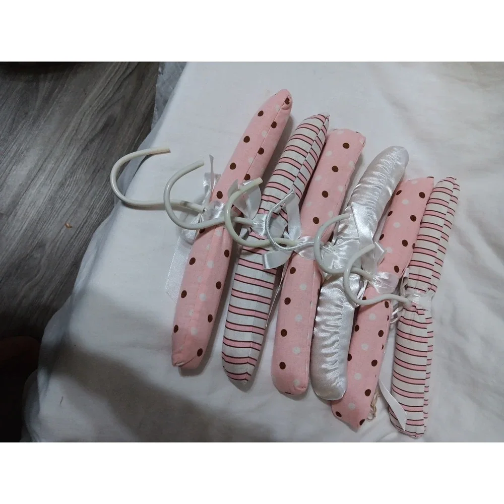 5 Baby Girl Padded Hangers Pink and Brown Fabric Satin 10